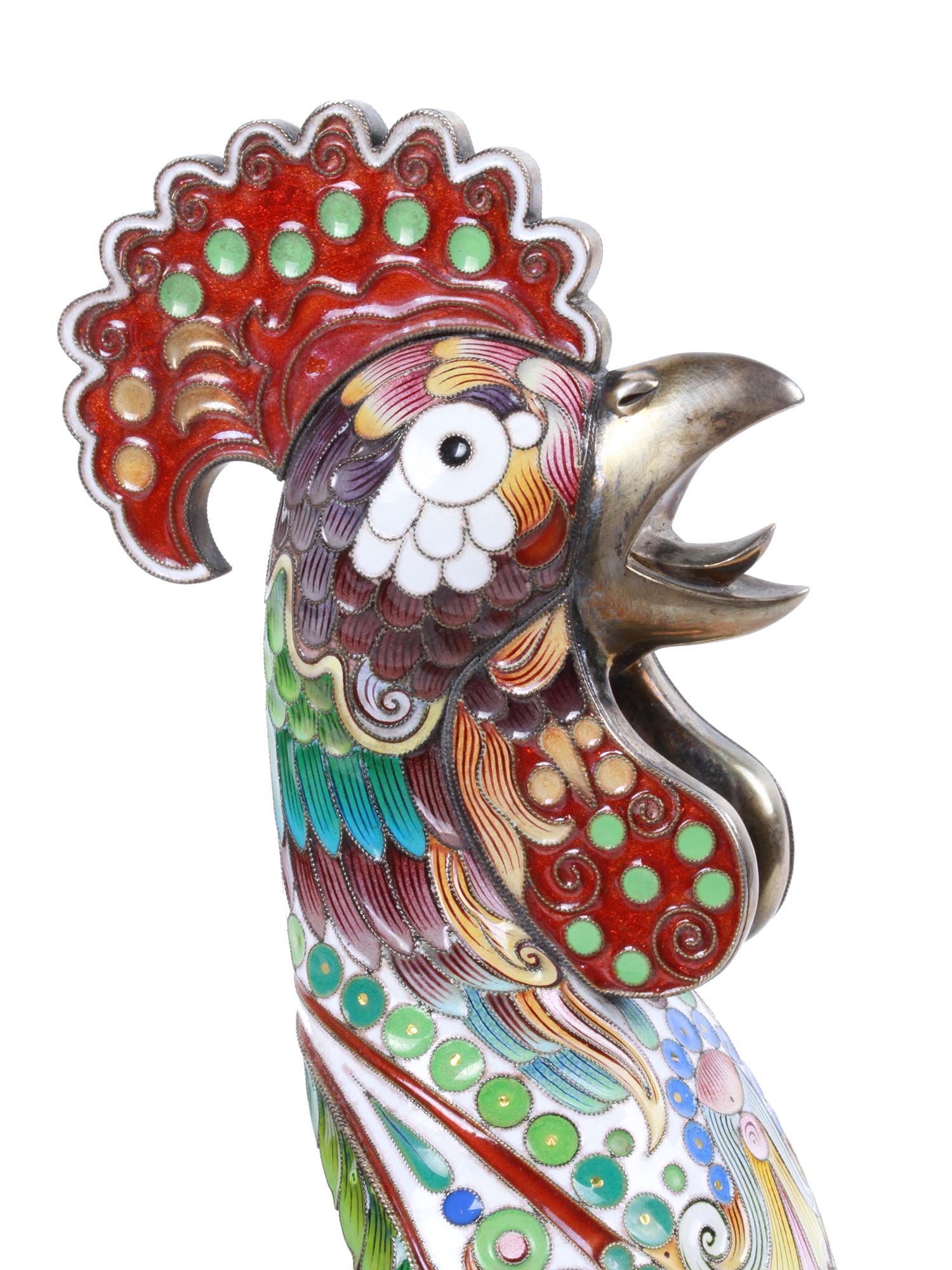 RUSSIAN SILVER CLOISONNE ENAMEL ROOSTER KOVSH PIC-8